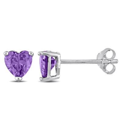 Haylee Jewels Cubic Zirconia Heart Solitaire Earring in Sterling Silver, Purple