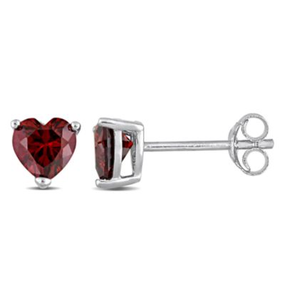 Haylee Jewels Cubic Zirconia Heart Solitaire Earring in Sterling Silver, Red