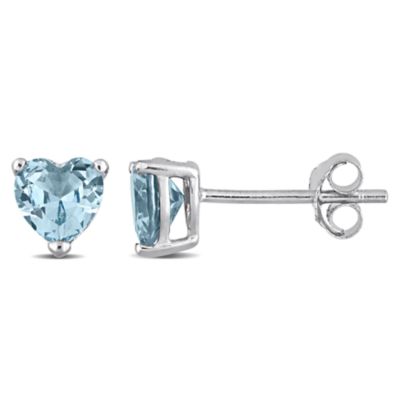 Haylee Jewels Cubic Zirconia Heart Solitaire Earring in Sterling Silver, Blue
