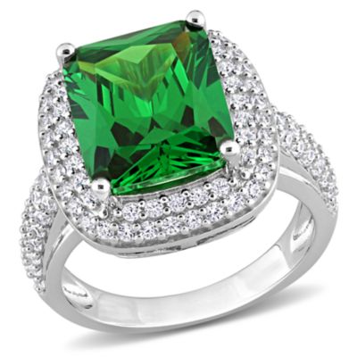 Haylee Jewels Light Green Pastel & White Cubic Zirconia Double Halo Ring in Sterling Silver