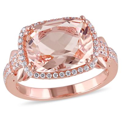 Haylee Jewels Simulated Morganite & Cubic Zirconia Halo Ring in Rose Plated Sterling Silver