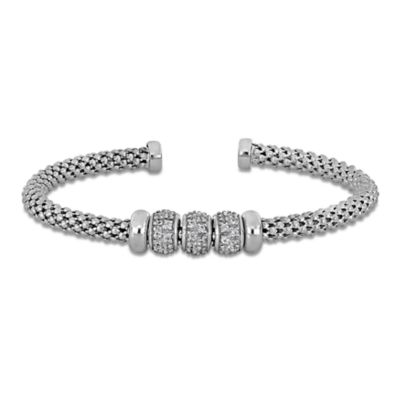 Haylee Jewels Cubic Zirconia Rondelles Open Bangle