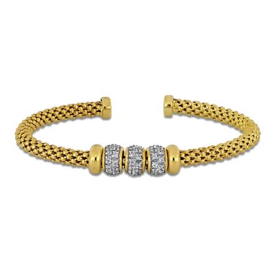 Haylee Jewels Cubic Zirconia Rondelles Open Bangle, Yellow