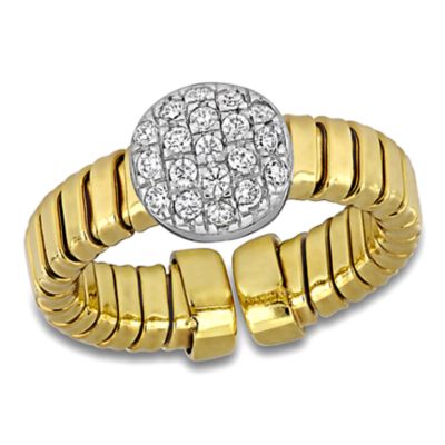 Haylee Jewels Cubic Zirconia Circle Cluster Stretch Omega Ring in Two-Tone Silver