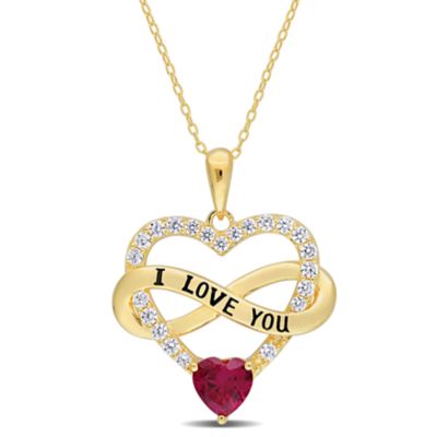 Haylee Jewels Cubic Zirconia Heart & Infinity Pendant with Chain in Yellow Plated Sterling Silver, Red