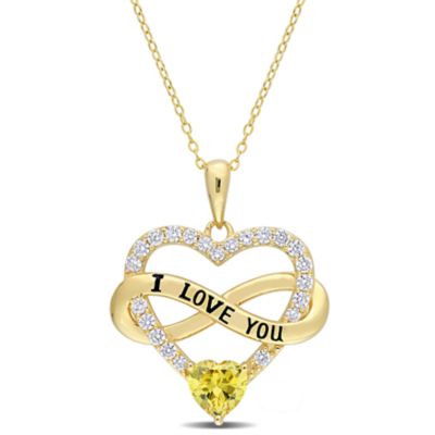 Haylee Jewels Cubic Zirconia Heart & Infinity Pendant with Chain in Yellow Plated Sterling Silver