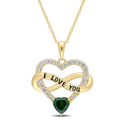 Haylee Jewels Cubic Zirconia Heart & Infinity Pendant with Chain in Yellow Plated Sterling Silver, Green