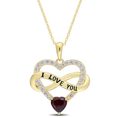 Haylee Jewels Cubic Zirconia Heart & Infinity Pendant with Chain in Yellow Plated Sterling Silver, Red