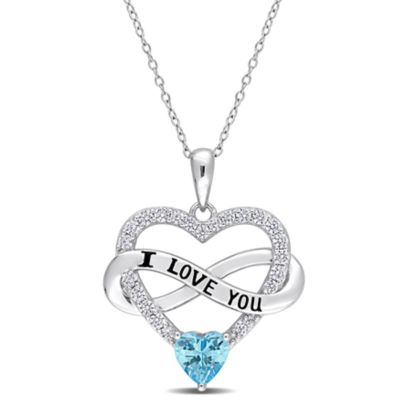 Haylee Jewels Cubic Zirconia Heart & Infinity Pendant with Chain in Sterling Silver, Blue