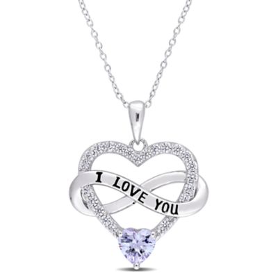 Haylee Jewels Cubic Zirconia Heart & Infinity Pendant with Chain in Sterling Silver, Purple