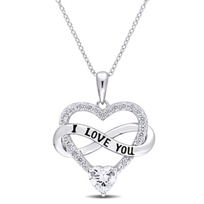 Haylee Jewels Cubic Zirconia Heart & Infinity Pendant with Chain in Sterling Silver, White