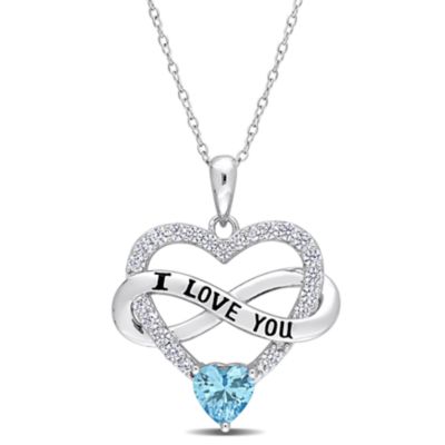 Haylee Jewels Cubic Zirconia Heart & Infinity Pendant with Chain in Sterling Silver, Light Blue
