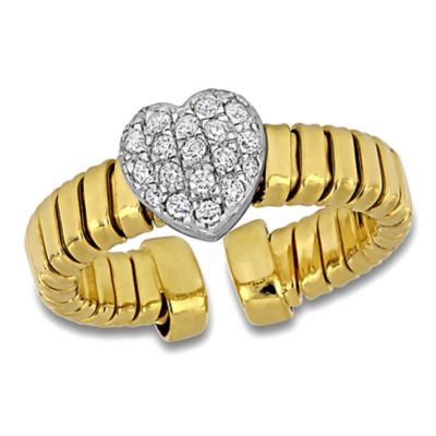 Haylee Jewels Cubic Zirconia Heart Cluster Stretch Omega Ring in Two-Tone Silver