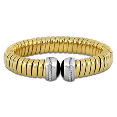 Haylee Jewels Cubic Zirconia & Gemstone Omega Bangle in Two-Tone Sterling Silver