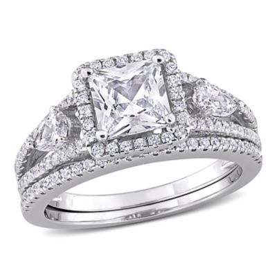 Haylee Jewels Halo Cubic Zirconia Bridal Set in Sterling Silver, White, 8