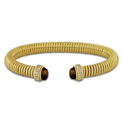 Haylee Jewels Cubic Zirconia & Gemstone Omega Stretch Bangle in Yellow Plated Sterling Silver