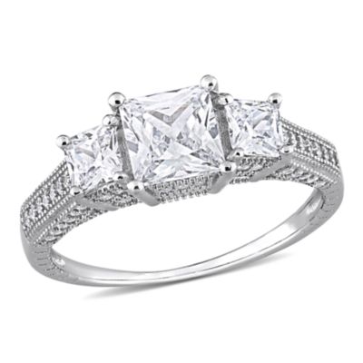 Haylee Jewels Cubic Zirconia 3-Stone Engagement Ring in Sterling Silver, White, 6
