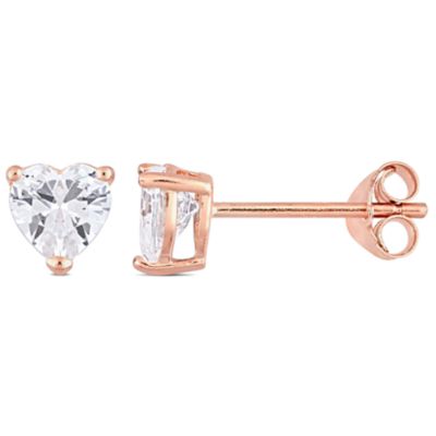 Haylee Jewels Cubic Zirconia Heart Solitaire Earring in Rose Plated Sterling Silver