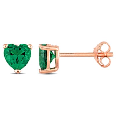 Haylee Jewels Cubic Zirconia Heart Solitaire Earring in Rose Plated Sterling Silver, Green