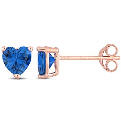 Haylee Jewels Cubic Zirconia Heart Solitaire Earring in Rose Plated Sterling Silver, Blue