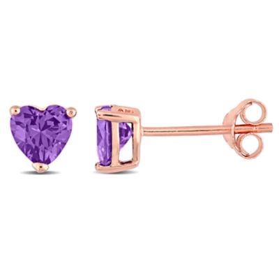 Haylee Jewels Cubic Zirconia Heart Solitaire Earring in Rose Plated Sterling Silver, Purple
