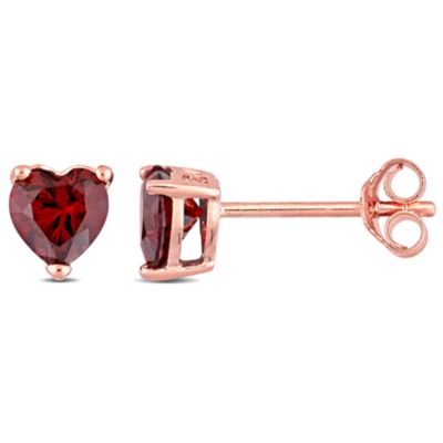 Haylee Jewels Cubic Zirconia Heart Solitaire Earring in Rose Plated Sterling Silver, Red