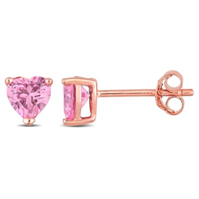 Haylee Jewels Cubic Zirconia Heart Solitaire Earring in Rose Plated Sterling Silver, Pink