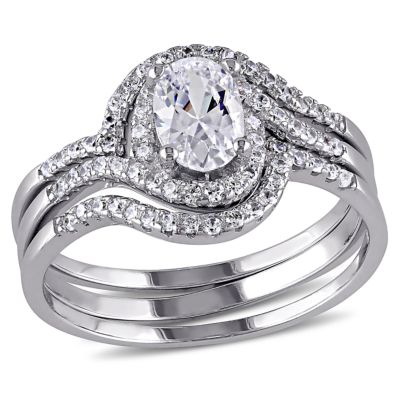 Haylee Jewels Halo Cubic Zirconia Swirl Bridal Set in Sterling Silver, White, 8