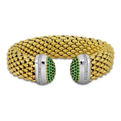 Haylee Jewels Multi-Color Cubic Zirconia Opocorn Open Bangle in Two-Tone Sterling Silver