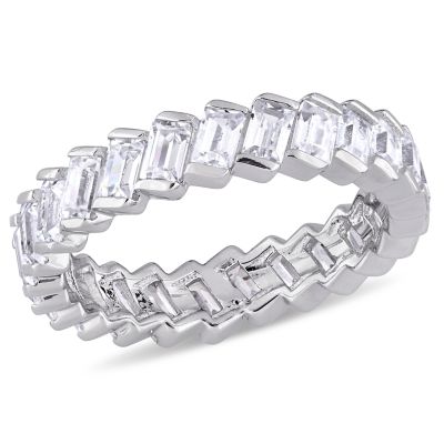 Haylee Jewels Cubic Zirconia Angled Eternity Ring in Sterling Silver