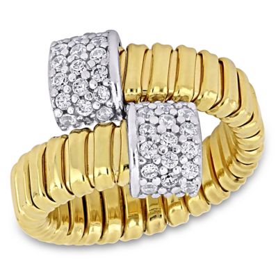 Haylee Jewels Cubic Zirconia Bypass Stretch Omega Ring in Two-Tone Silver