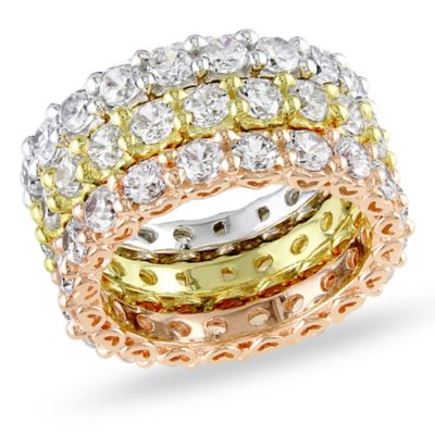 Haylee Jewels Cubic Zirconia Eternity Stacking Ring Set in Tri-Tone Silver