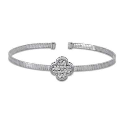 Haylee Jewels Cubic Zirconia Quatrfoil Open Bangle, Yellow