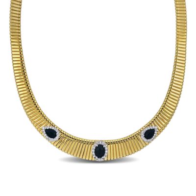 Haylee Jewels Lab Created Cubic Zirconia & Gemstone Omega Necklace in Yellow Plated Sterling Silver
