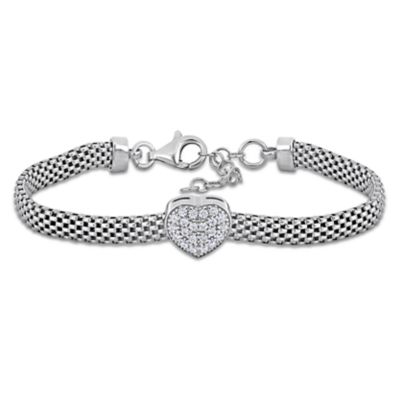 Haylee Jewels Cubic Zirconia Heart Bracelet, White