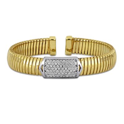 Haylee Jewels Cubic Zirconia Omega Stretch Bangle, Yellow