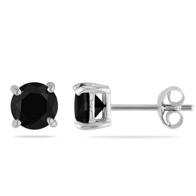 Haylee Jewels Cubic Zirconia Stud Earrings in Sterling Silver, Black