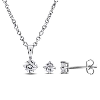 Haylee Jewels Cubic Zirconia Earrings & Pendant with Chain in Brass, White