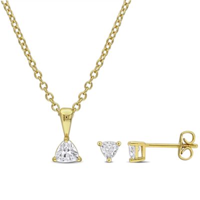 Haylee Jewels Cubic Zirconia Earrrings & Pendant with Chain in Brass, Yellow, 8