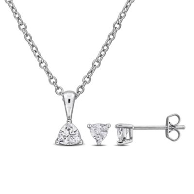 Haylee Jewels Cubic Zirconia Earrrings & Pendant with Chain in Brass
