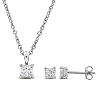 Haylee Jewels Cubic Zirconia Earrings & Pendant with Chain in Brass, White