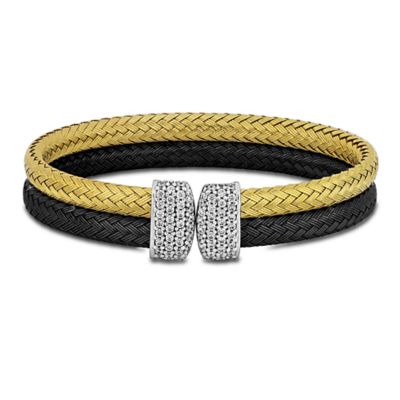 Haylee Jewels Cubic Zirconia Woven Bangle in Two-Tone Sterling Silver