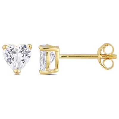 Haylee Jewels Cubic Zirconia Heart Solitaire Earring in Yellow Plated Sterling Silver