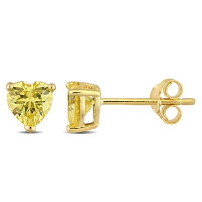 Haylee Jewels Cubic Zirconia Heart Solitaire Earring in Yellow Plated Sterling Silver