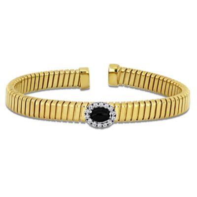 Haylee Jewels Lab Created Cubic Zirconia & Gemstone Omega Bangle in Two-Tone Sterling Silver