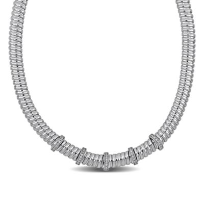 Haylee Jewels Cubic Zirconia Bombe Omega Station Necklace, White