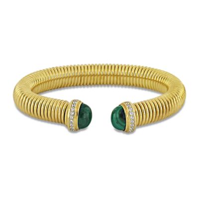 Haylee Jewels Cubic Zirconia & Gemstone Omega Stretch Bangle in Yellow Plated Sterling Silver
