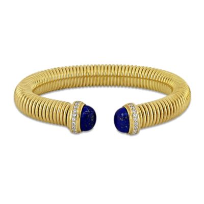 Haylee Jewels Cubic Zirconia & Gemstone Omega Stretch Bangle in Yellow Plated Sterling Silver