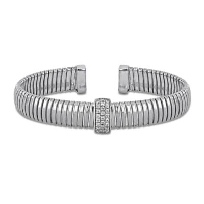 Haylee Jewels Cubic Zirconia Open Omega Bangle, White