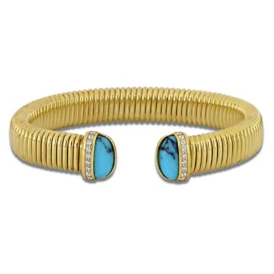 Haylee Jewels Cubic Zirconia & Half Moon Gemstone Omega Strech Bangle
